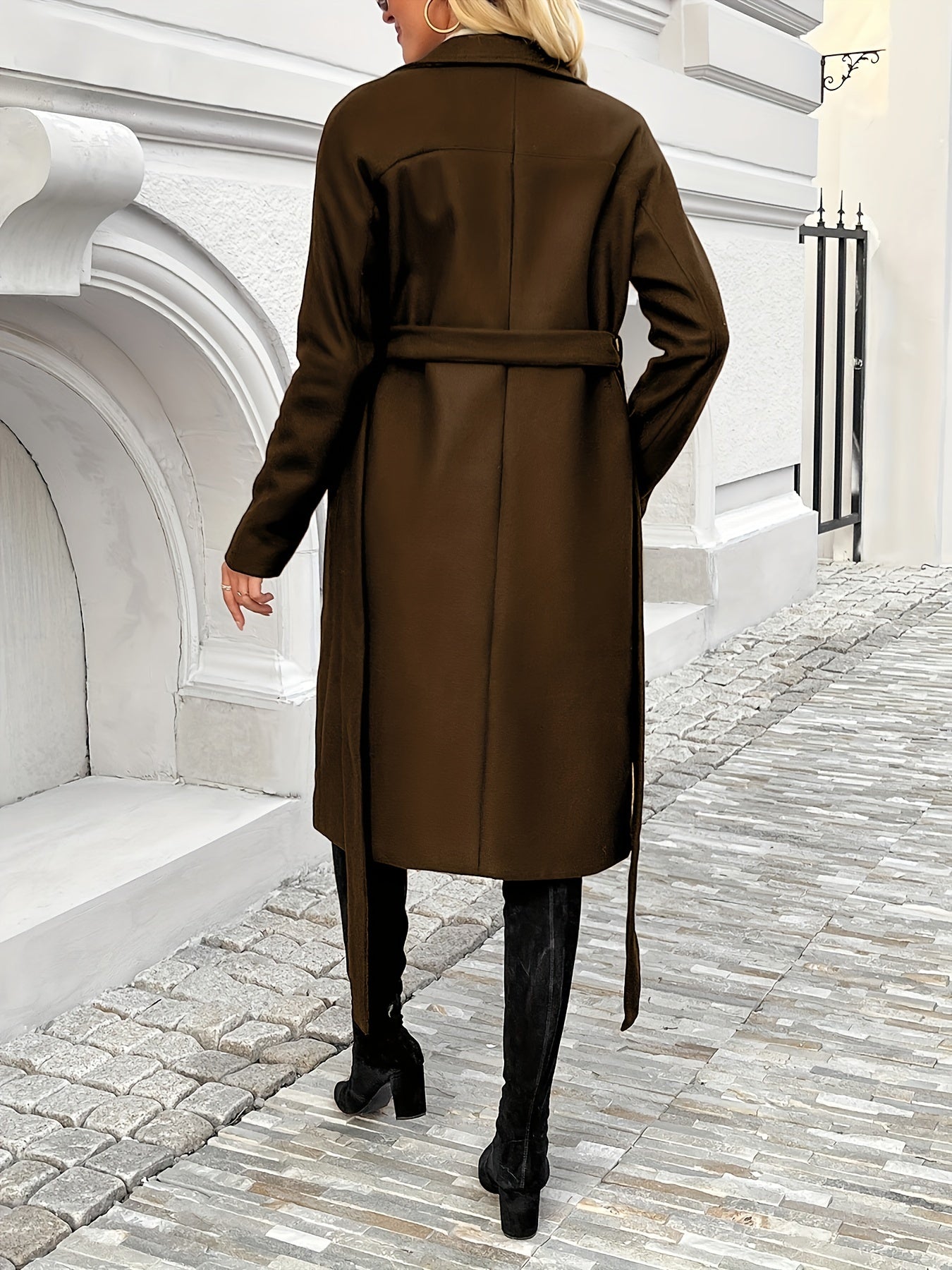 Elegant Women's Long Brown Coat - Machine Washable Button-Front Winter Trench Coat with Notch Lapel & Chest Pockets, Tailored Fall Winter Outerwear for Casual & Formal Occasions, Winter Coats, Seasonal Fashion, Durable Fabric